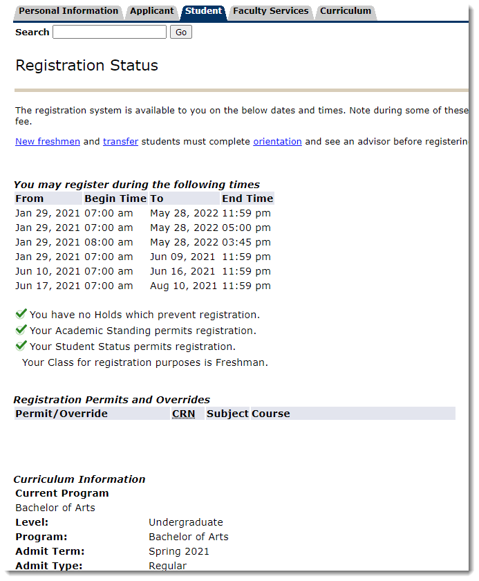 SSB Registration Status
