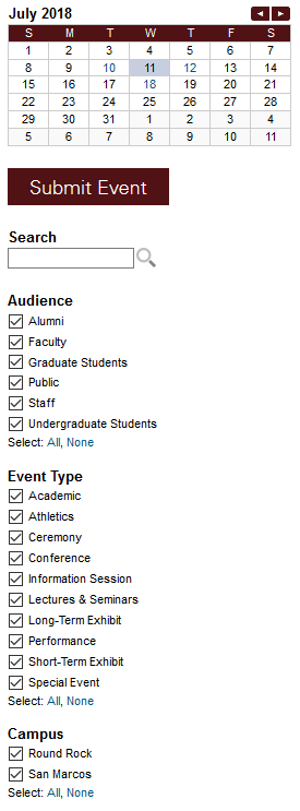 The View Selected Categories section in Calendar.