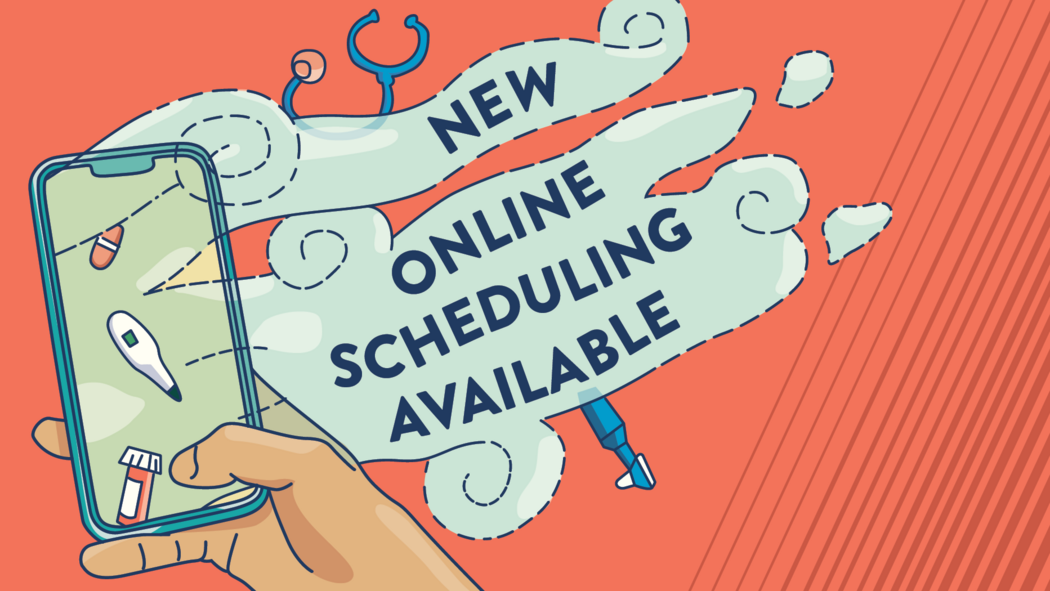 Banner for online scheduling, reads "new online scheduling available"