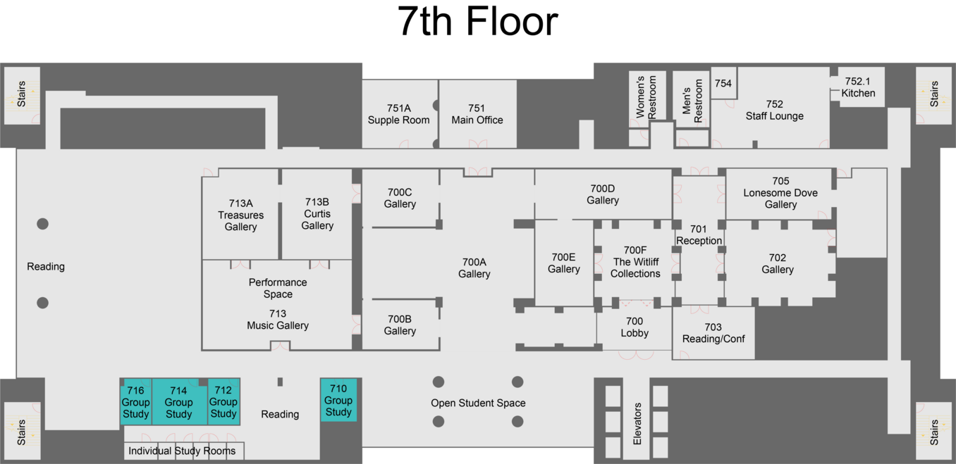 Map of seventh floor with some listed items located