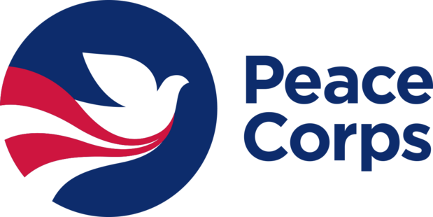 Peace Corps Logo with red "feathers" on a blue background