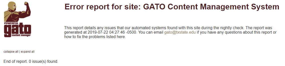 Gato Link Checker Report Example - no errors found