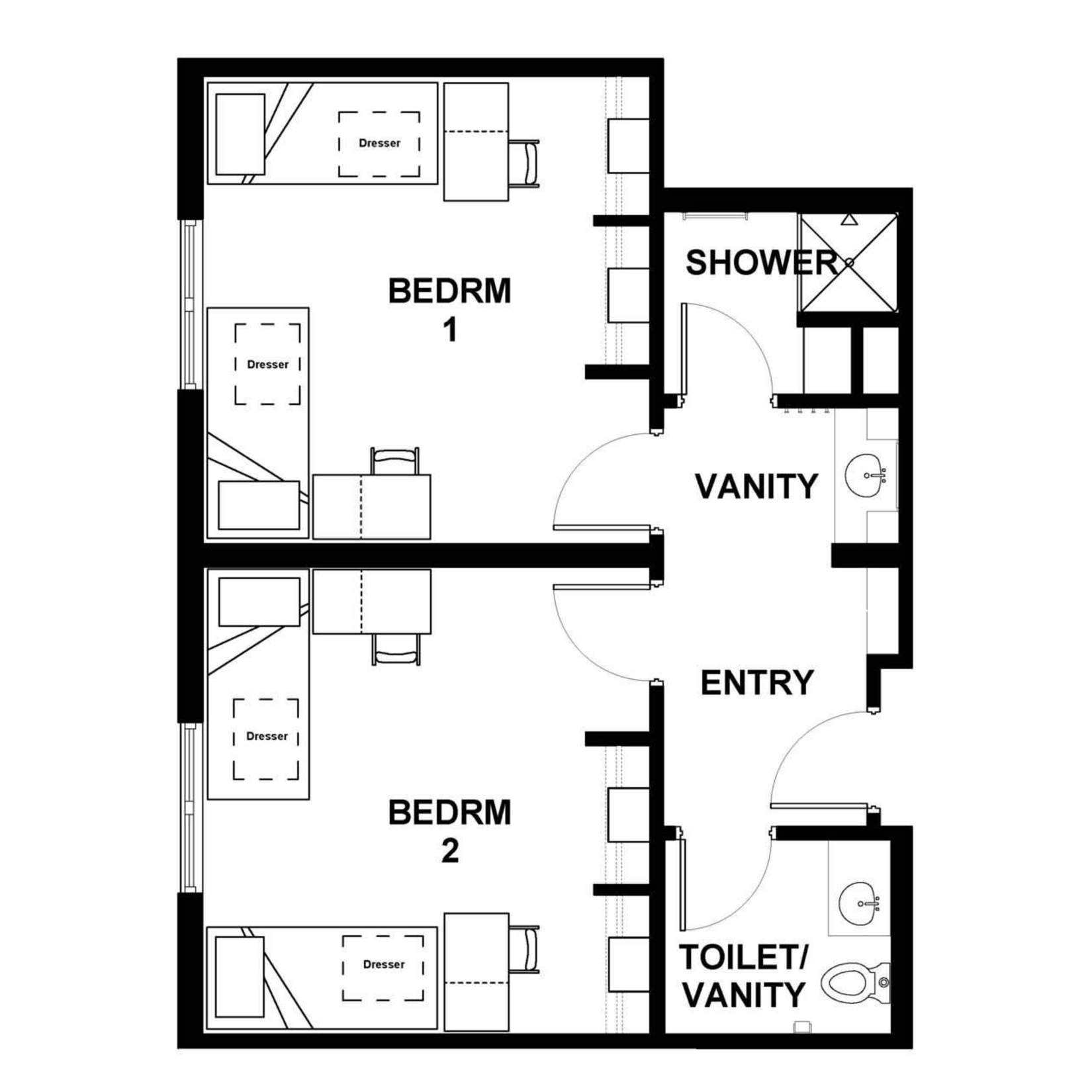 Sayers Hall double bedroom suite layout
