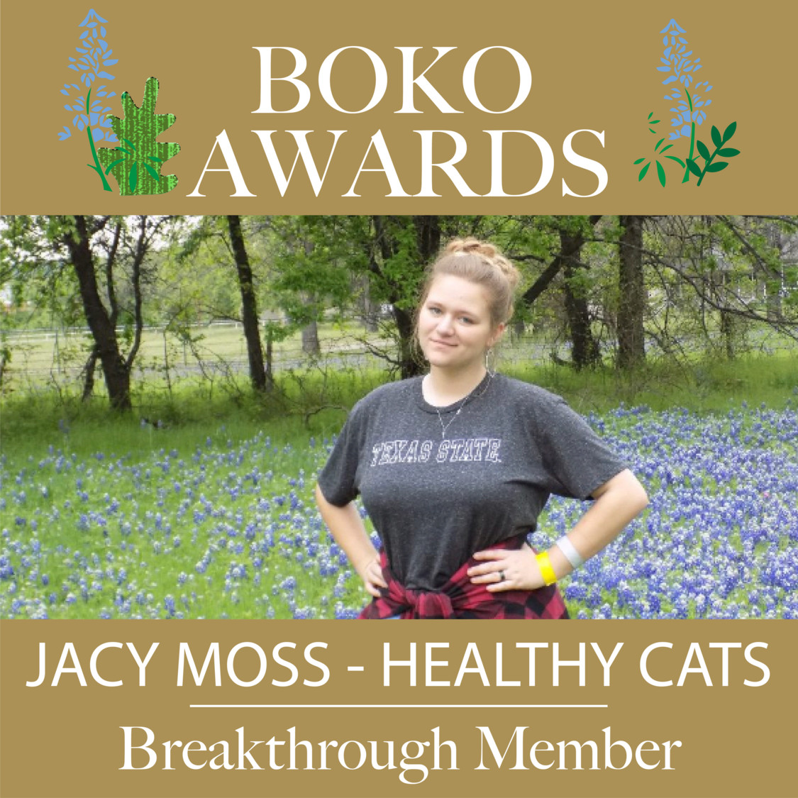 Picture of text displaying that Jacy Moss won the Breakthrough Member award.
