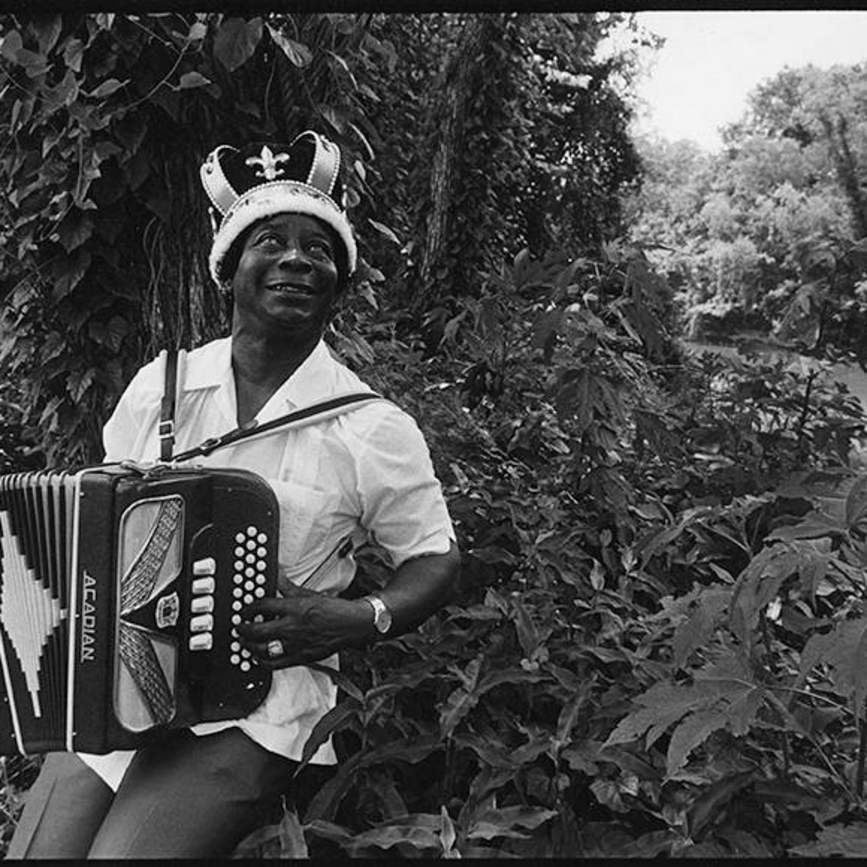 Photo titled Good Rockin’ Dopsie, The King of Zydeco, by Dennis Darling, 1990 