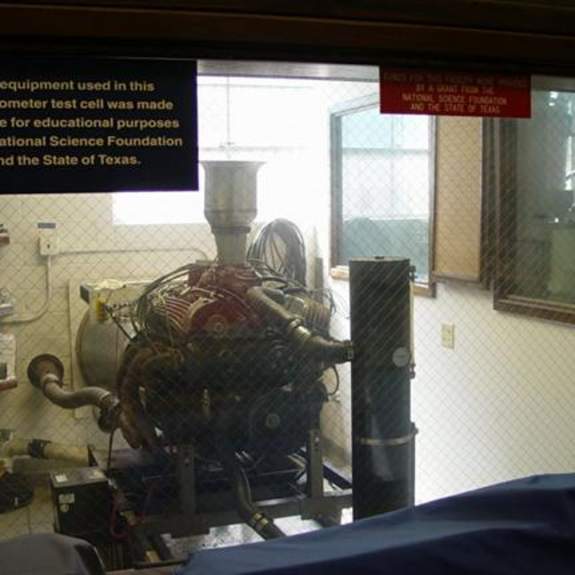 Image, V-8 engine hooked to dynamometer.