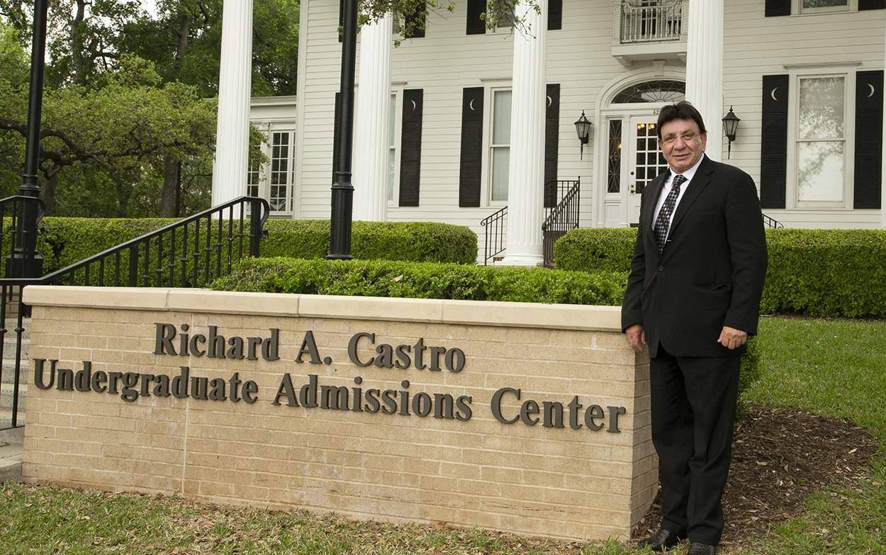 Richard Castro outside Undergraduate Admissions Center