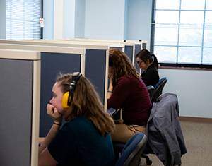students testing at computer stations