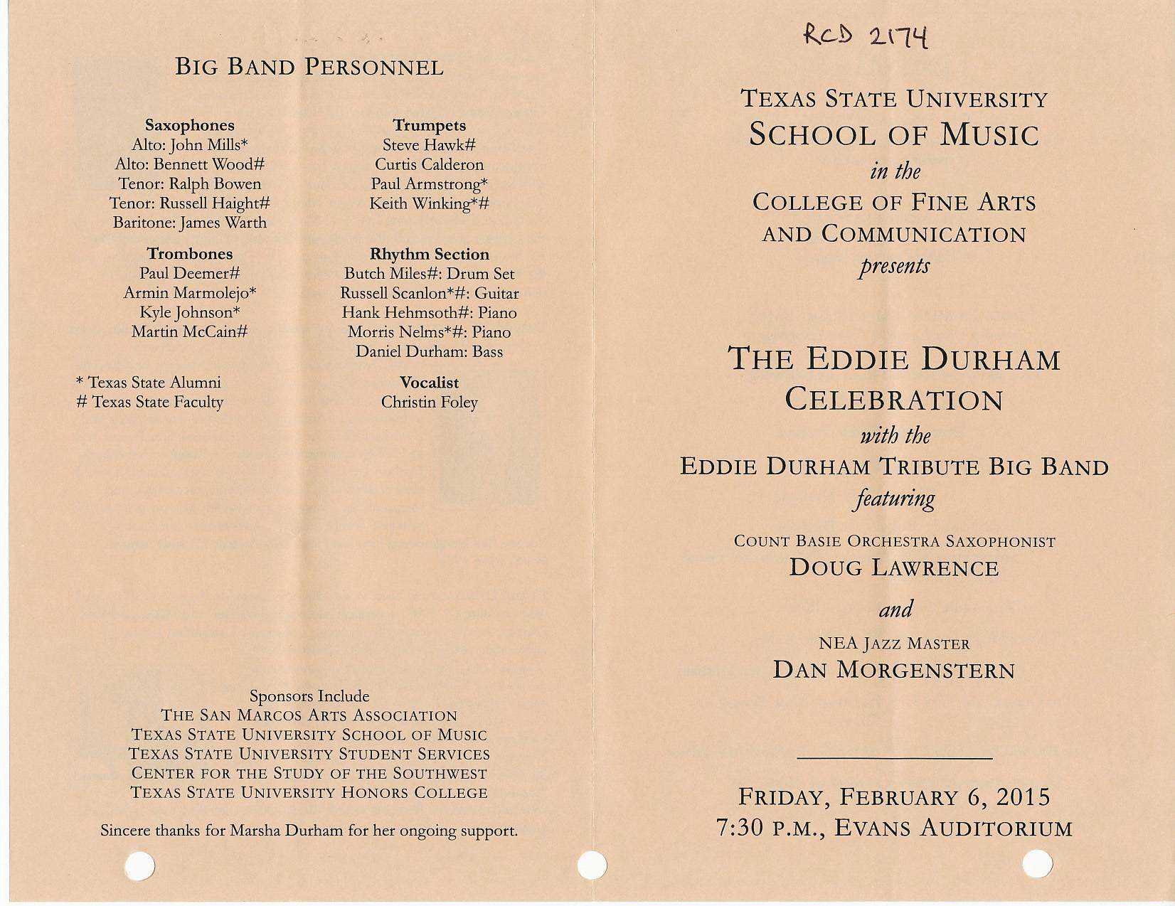 Eddie Durham Jazz Concert program 2015 p 1