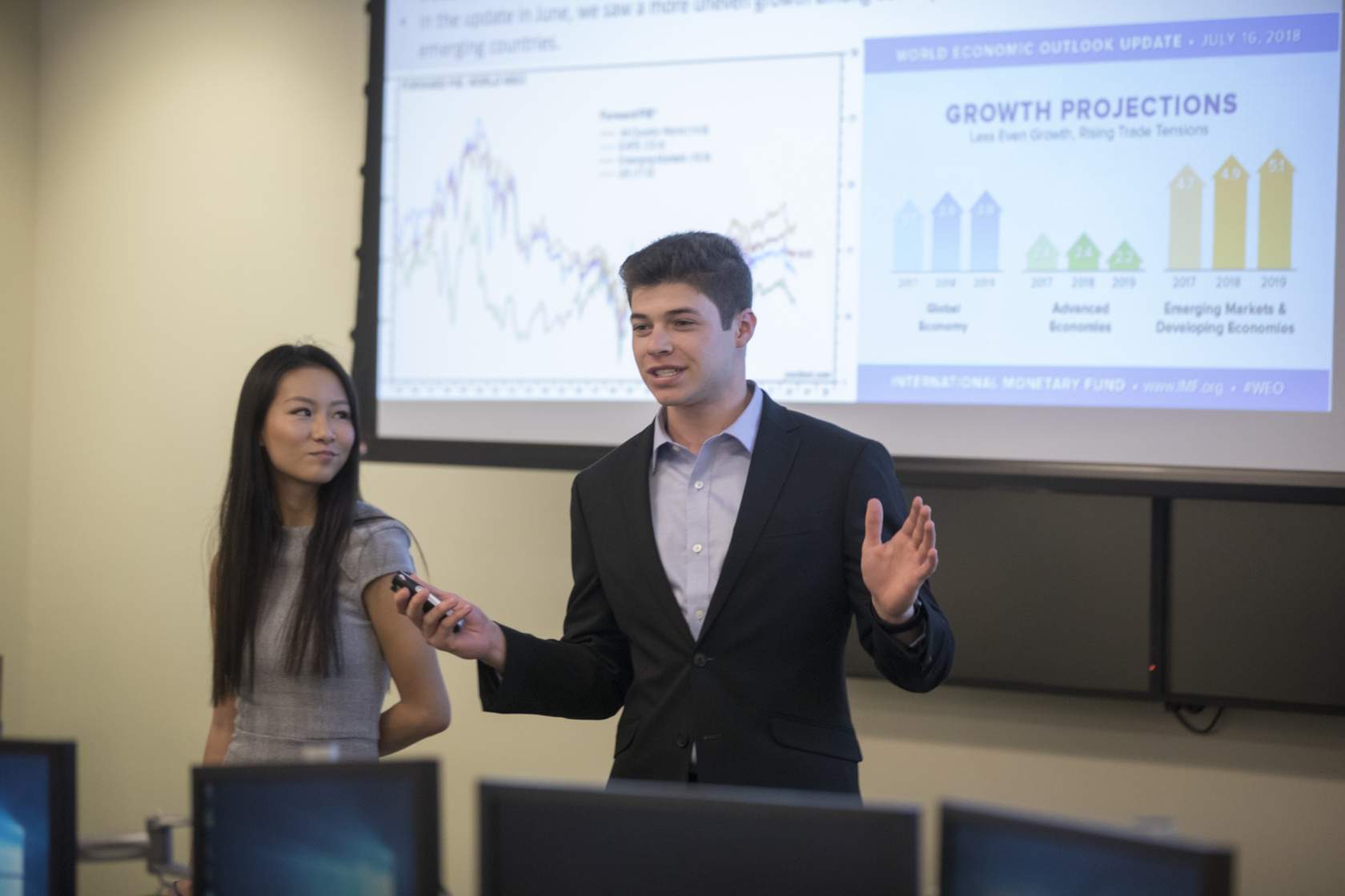 Two students presenting on growth projections