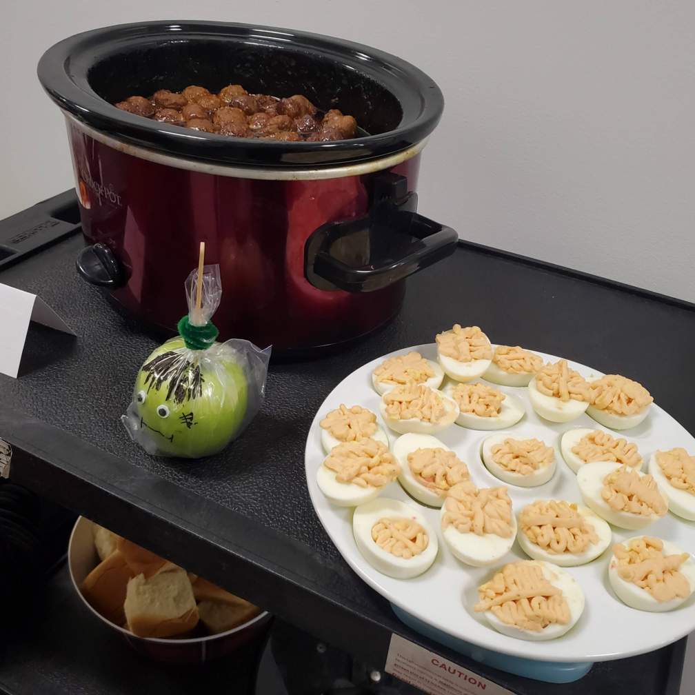 deviled eggs and meatballs