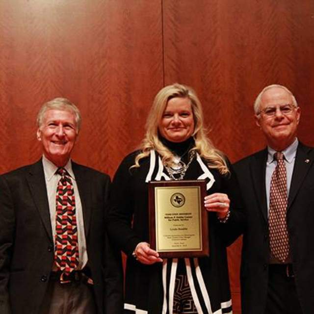 Graduation Speaker, Lynda Humble, with David Tees, Director of the Texas State CPM Program in Arlington (left) and Dr. Howard Balanoff, Director of the Texas CPM Program (right).
