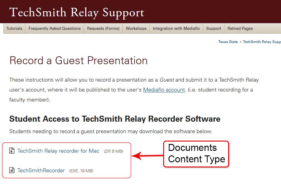 A Gato page uses the documents content type which is highlighted on the page.