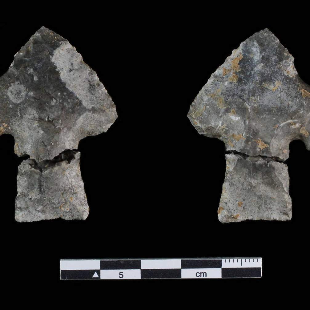Andice Projectile point, two pieces refit together