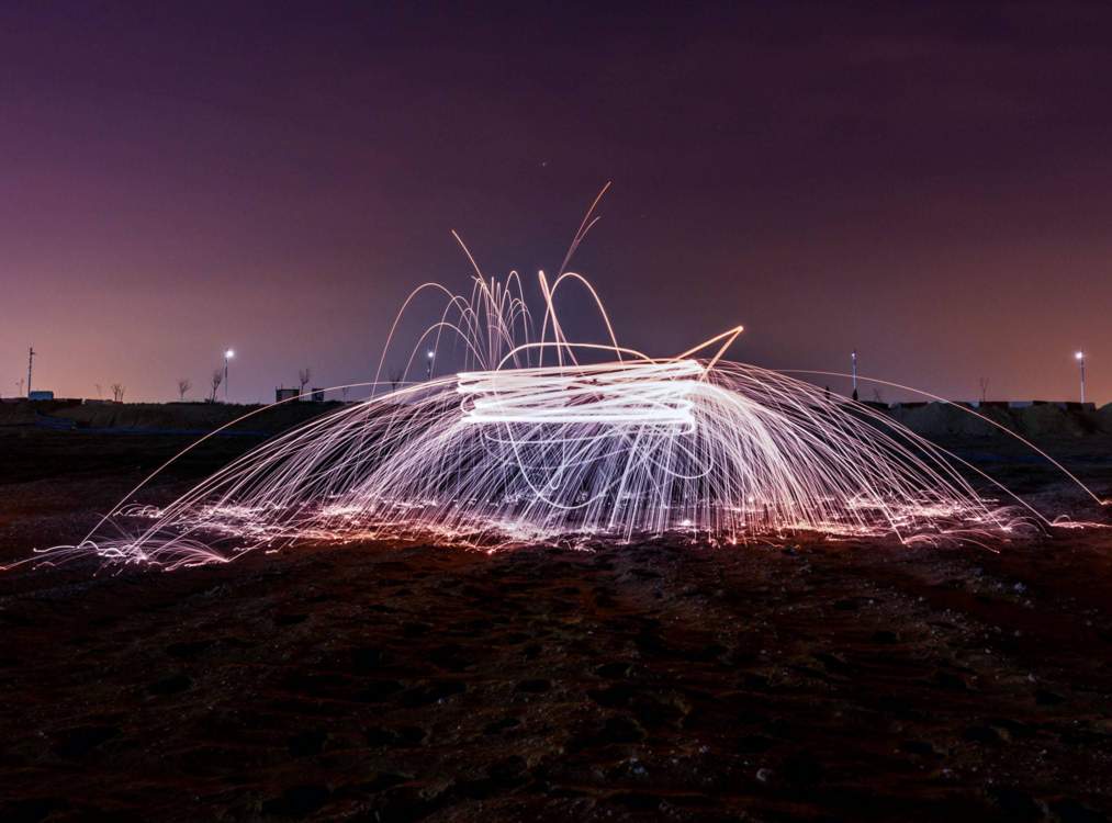 Complex circles of light in a long-exposure photograph.