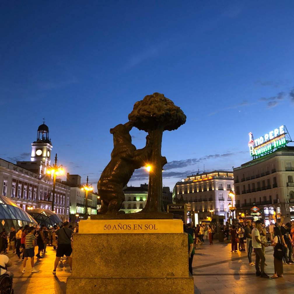 Puerta Del Sol at night in Madrid