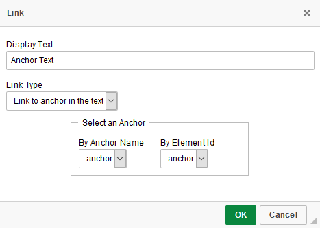 The anchor type link selection is shown with available anchor settings.