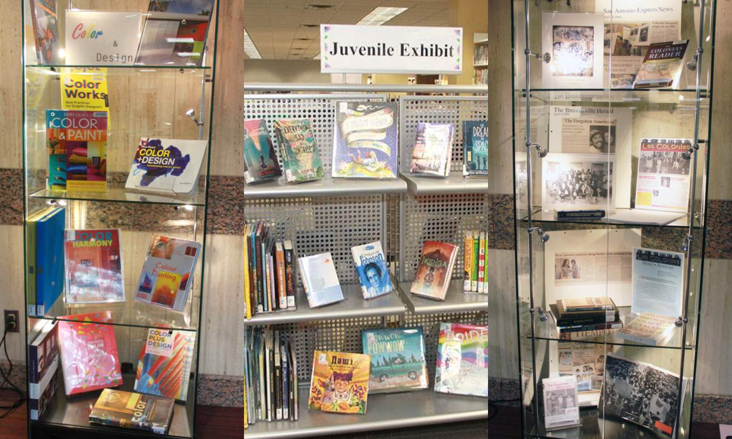 library display cases and book shellves