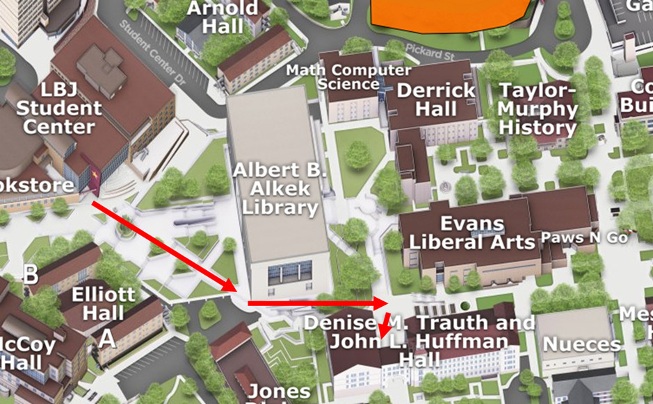 Map to UAC from LBJ Student Center