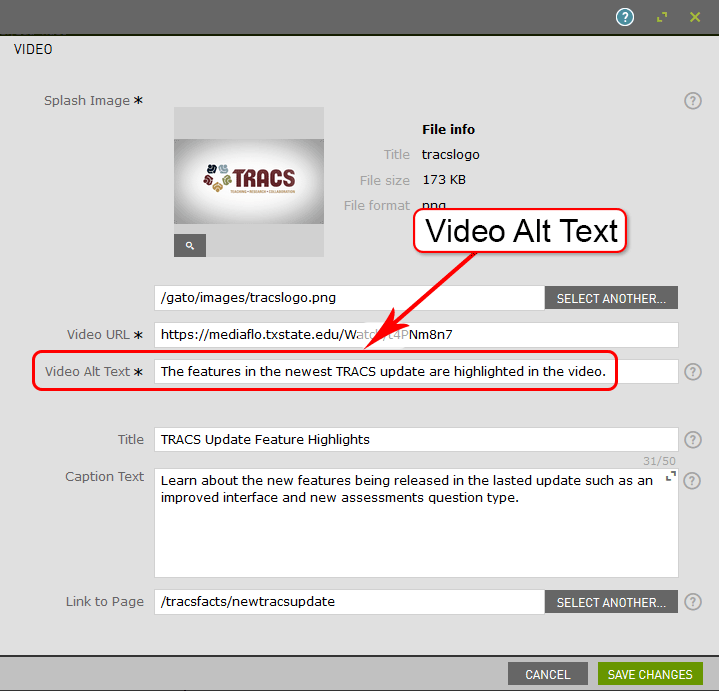 The alt textbox on the slider video card is highlighted.
