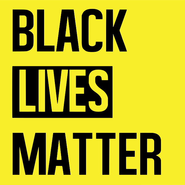 Yellow background, black lives matter text in black