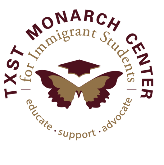 TXST Monarch Center for Immigrant Students logo butterfly with graduation cap