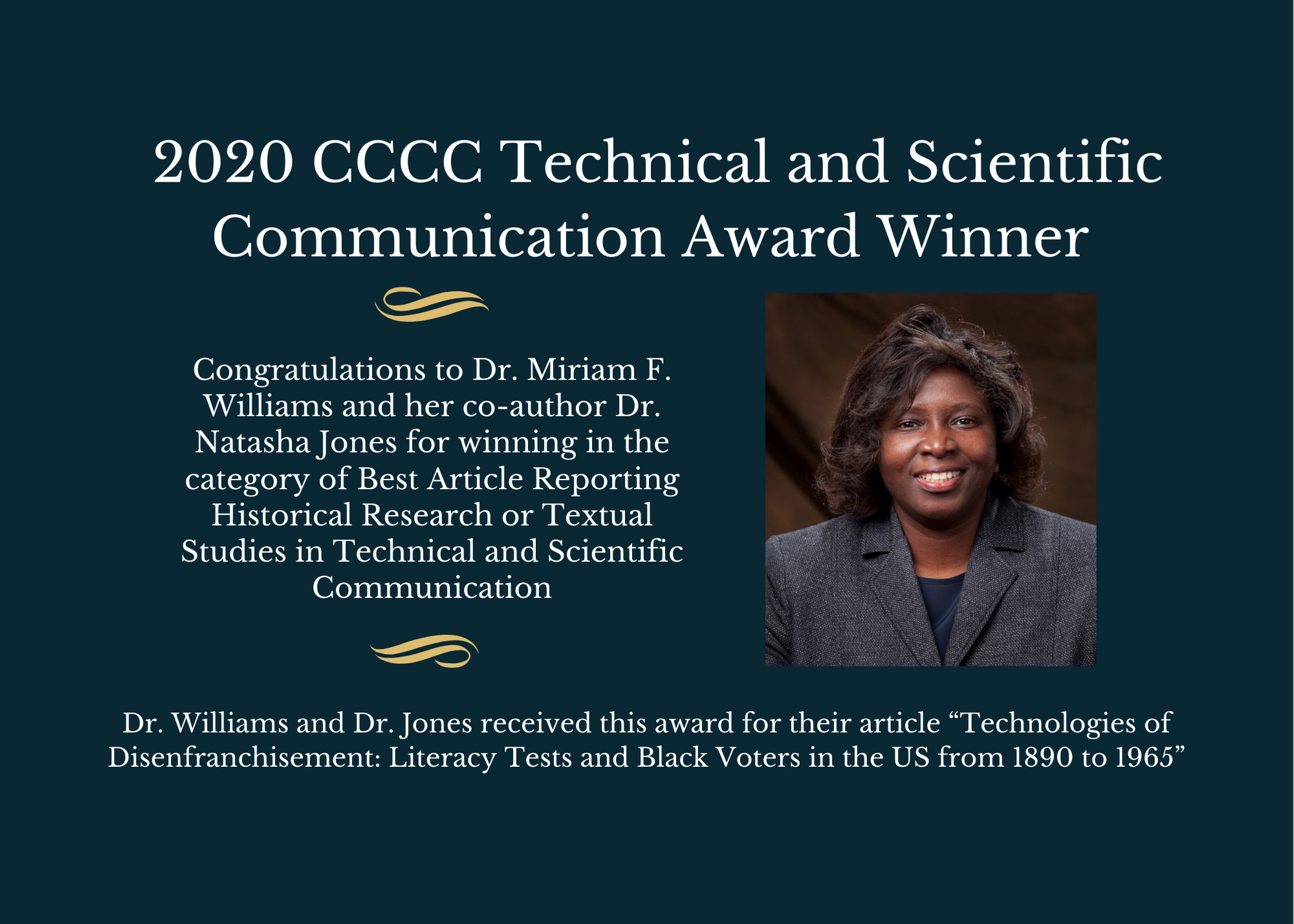 Dr. Williams CCCC Technical and Scientific Communication Award