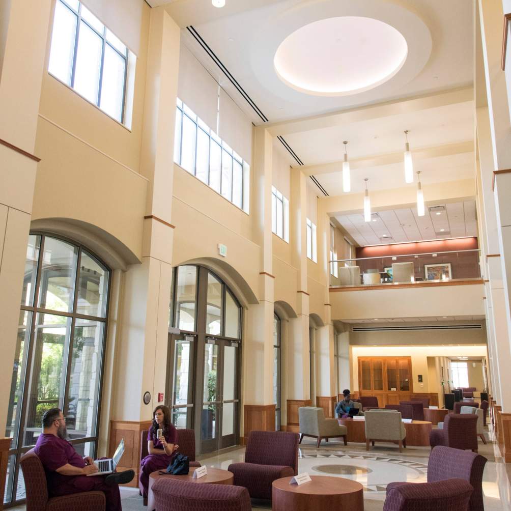 interior view of round rock campus building with study lounge