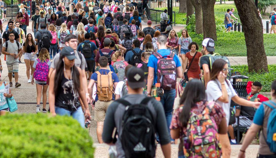 students walking in the quad