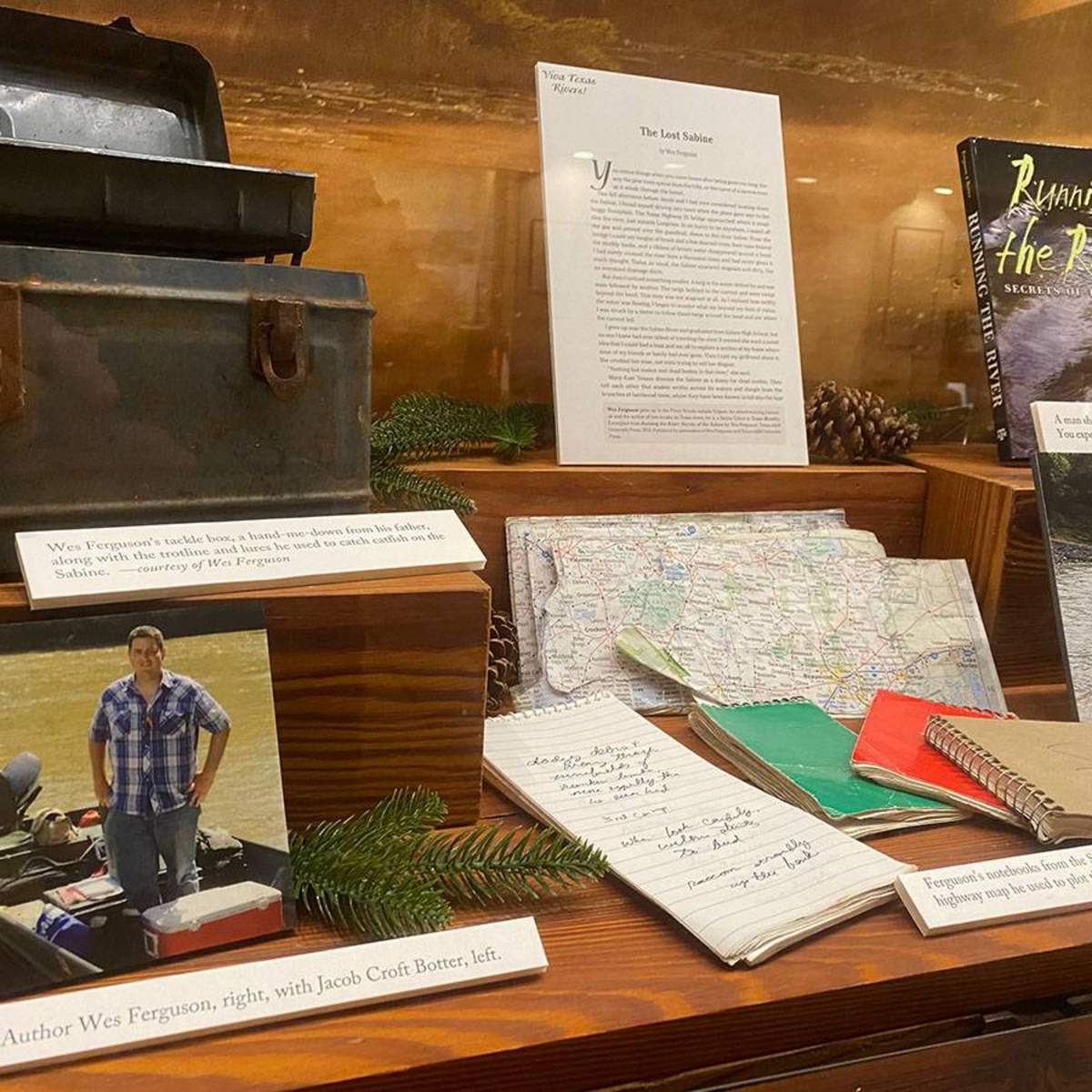 exhibit case depicting author Wes Ferguson