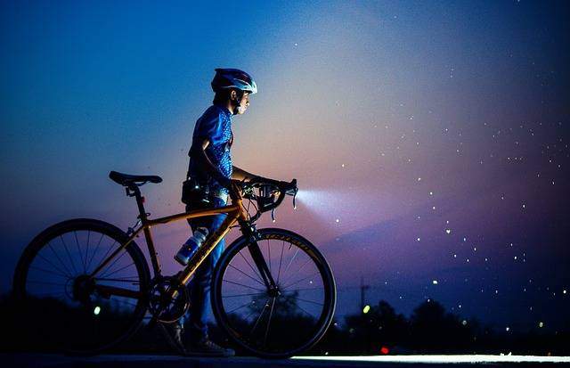 bike at night with a headlight