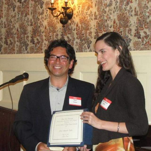 Texas State MPA Student Alejandra Pena receives her certificate acknowledging that she is a recipient of one of a William P. Hobby Family Scholarship for the 2013/2014 academic year.