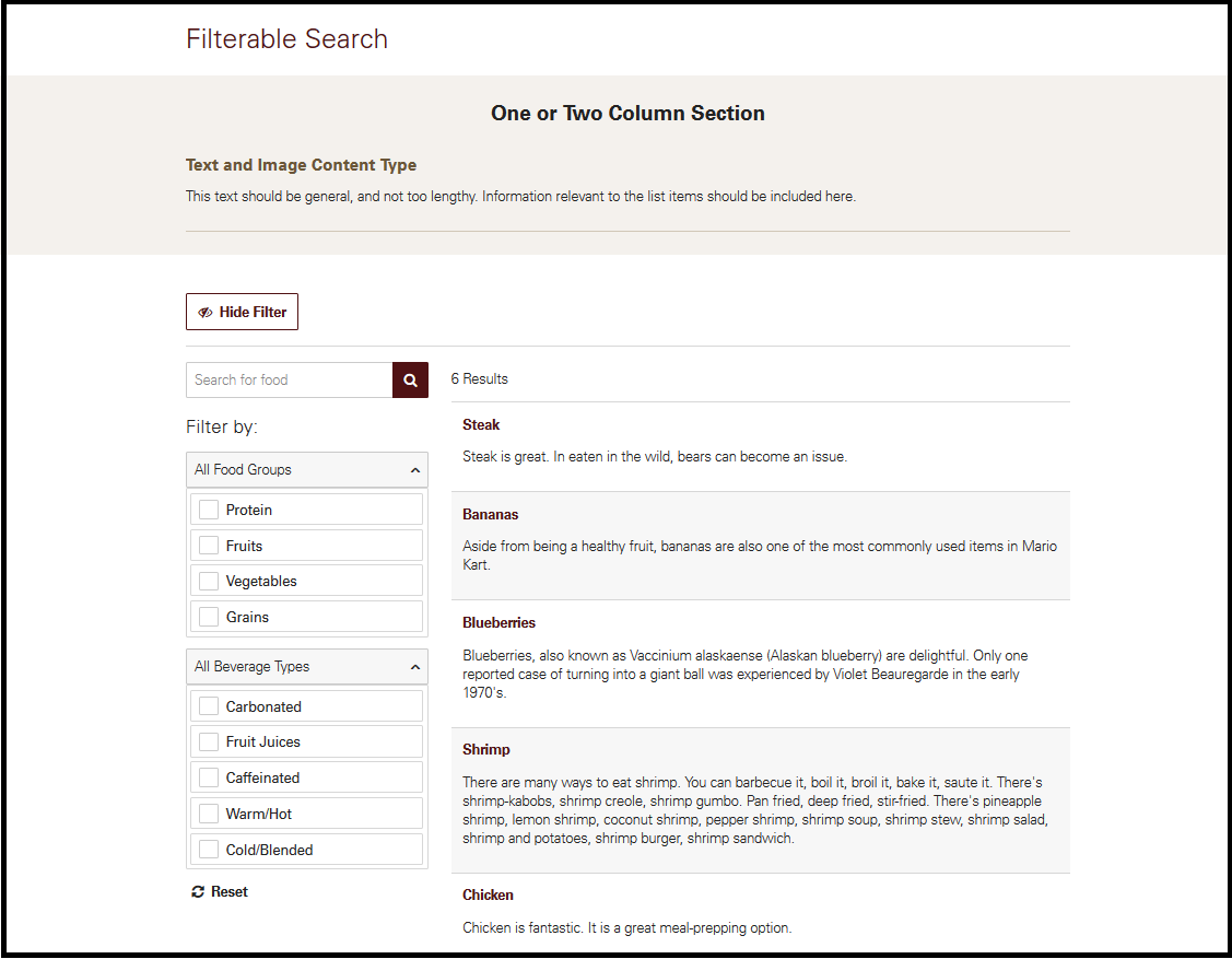 filterable search template