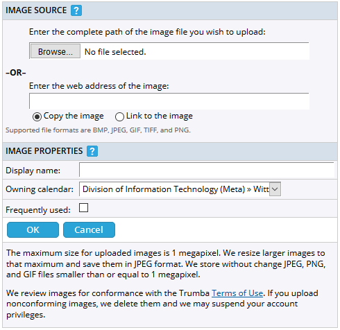 instructions for adding image files in Trumba