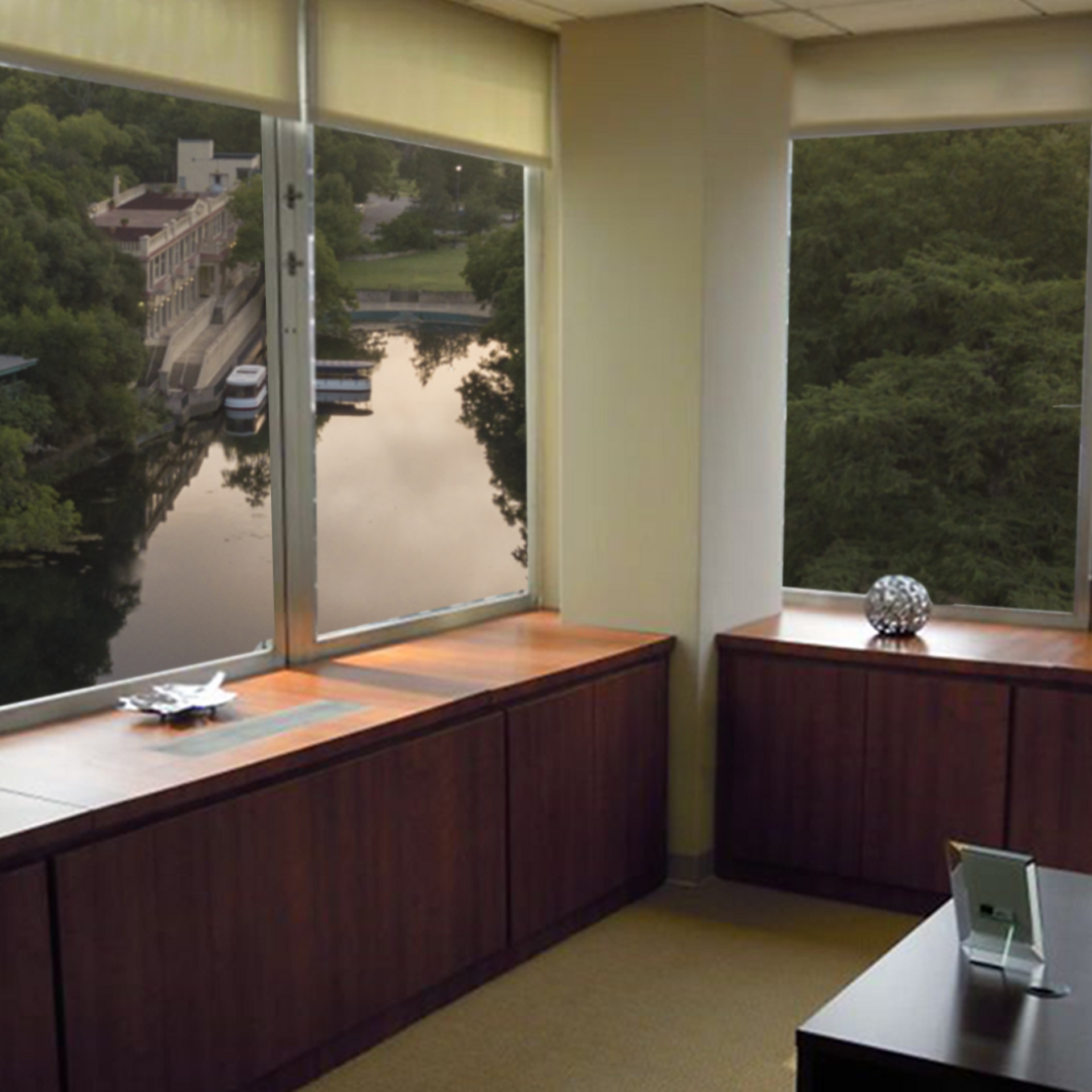Corner office overlooking river