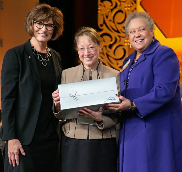 Brenda Helllyer, San Jacinto College chancellor and chair of the Southern Association of Colleges and Schools Commission on Colleges (SACSCOC) board of trustees; Denise M. Trauth, president of Texas State University and recipient of SACSCOC's Carol A. Luthman Meritorious Service Award; and Belle S. Wheelan, president of Southern Association of Colleges and Schools Commission on Colleges. 