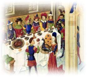 Medieval painting depicting a luncheon