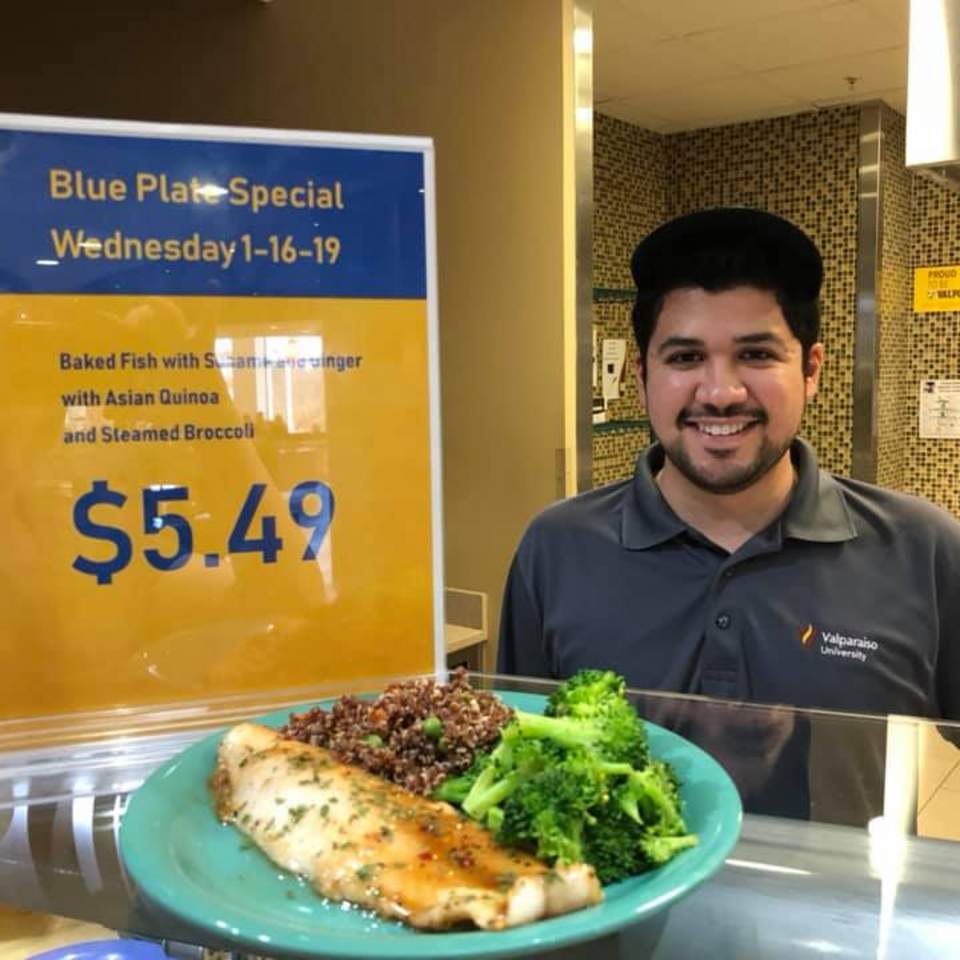 blue plate special with smiling student