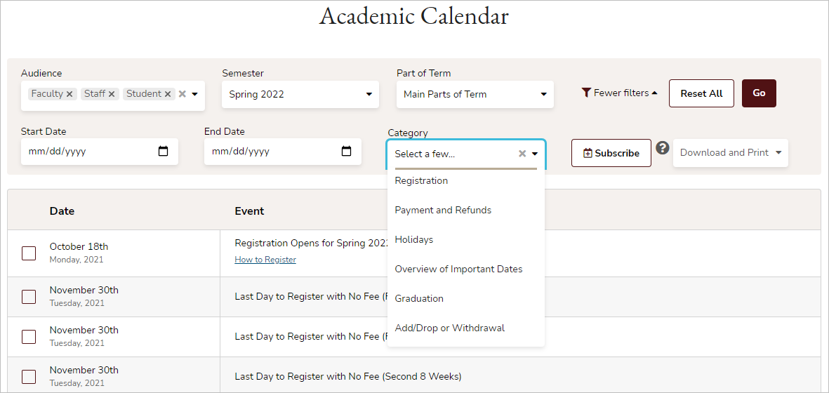 Academic Calendar 2