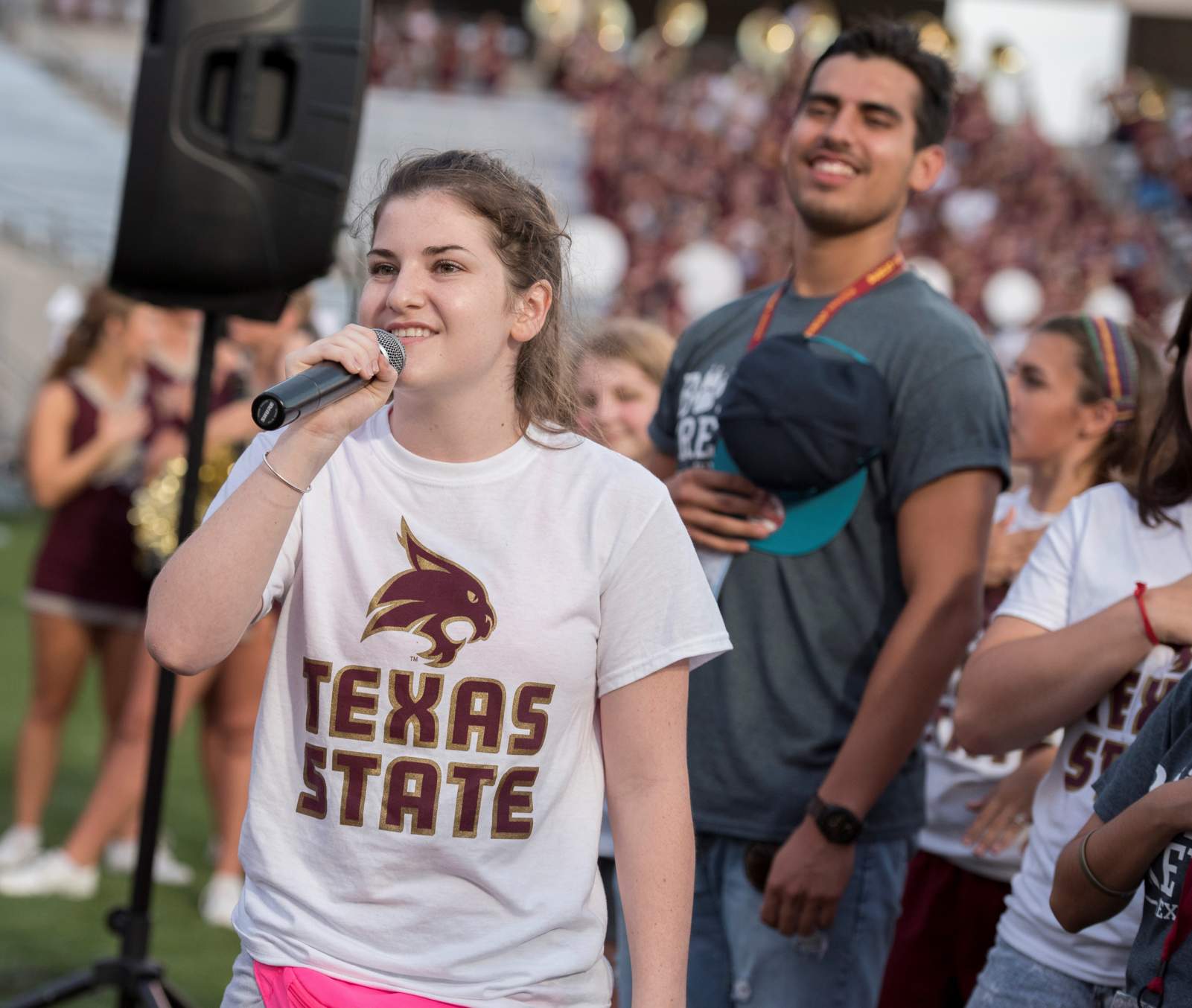 Student in Texas State T-shirt