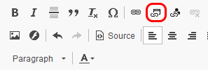 The internal link icon is highlighted on the Rich Editor. It appears as a chain link in front of a window icon.