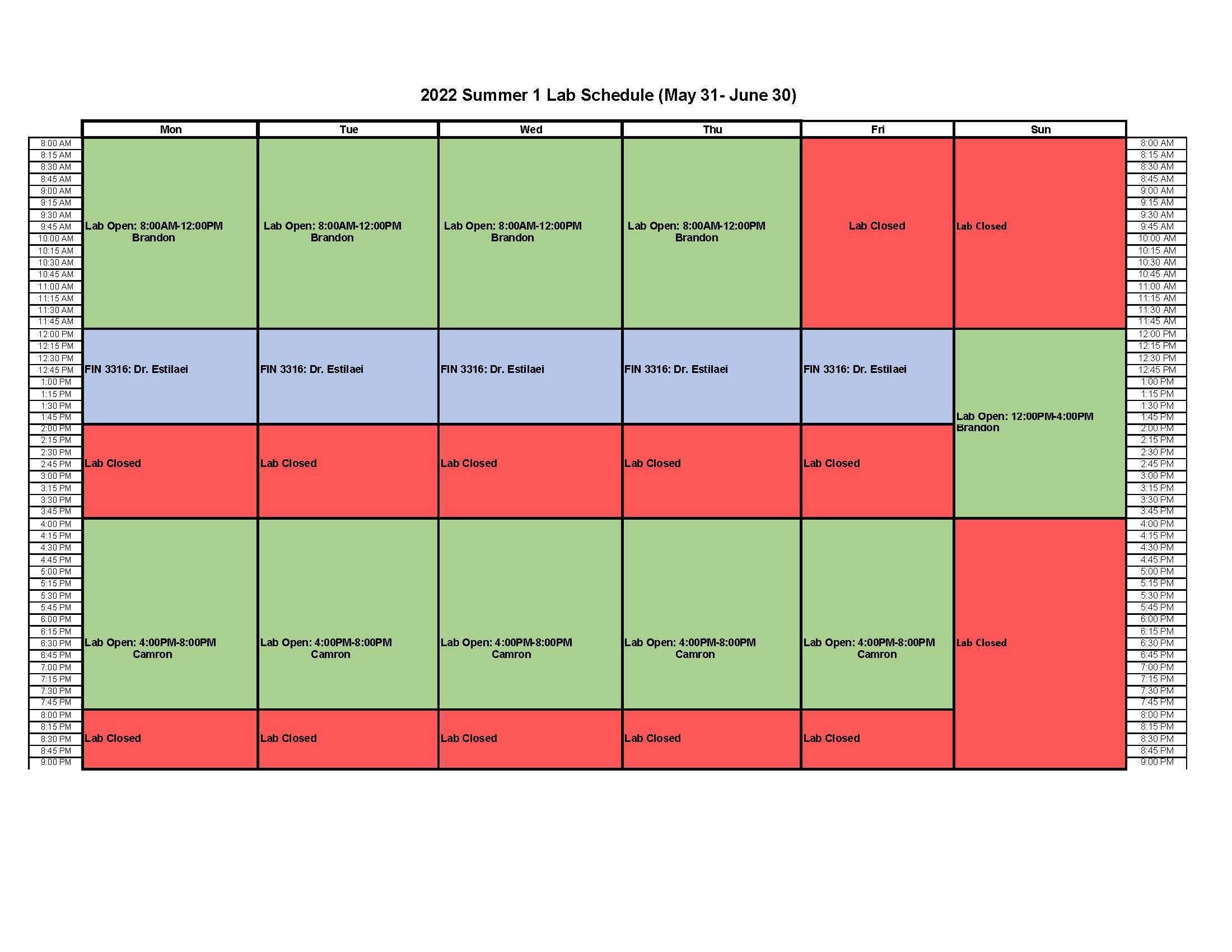 Lab schedule, for text-version click image