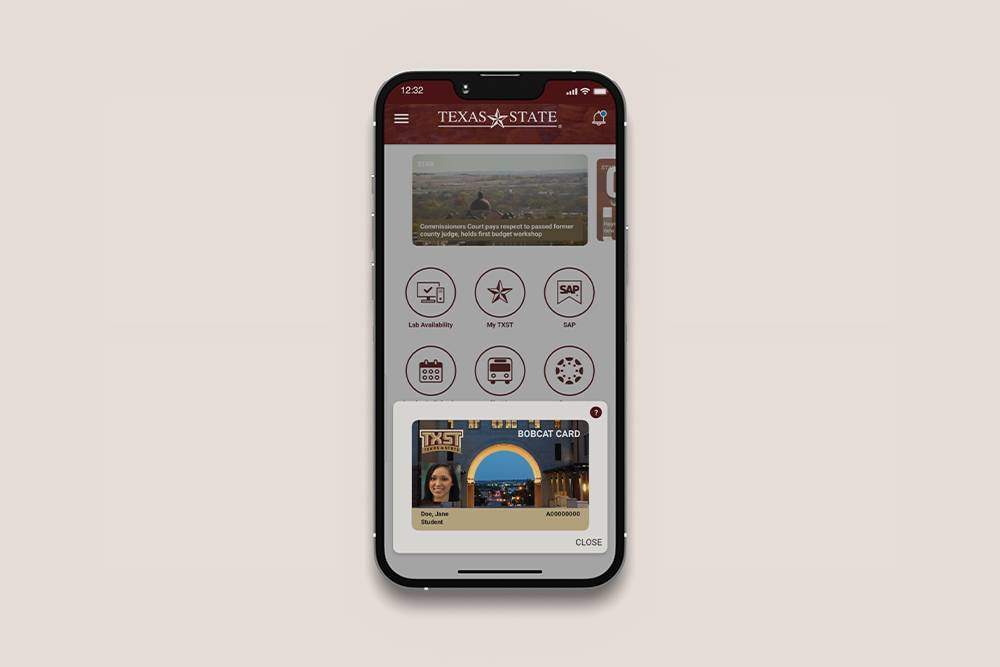 Digital ID on home screen of the TXST app