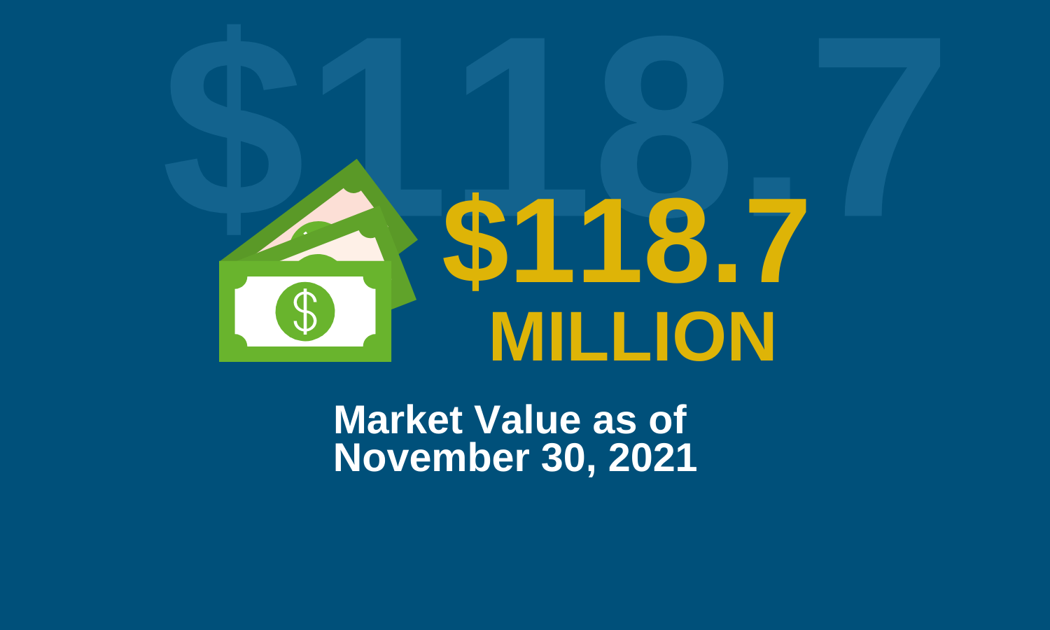 Graphic describing the market value at $118.7 million dollars as of November 30, 2021.