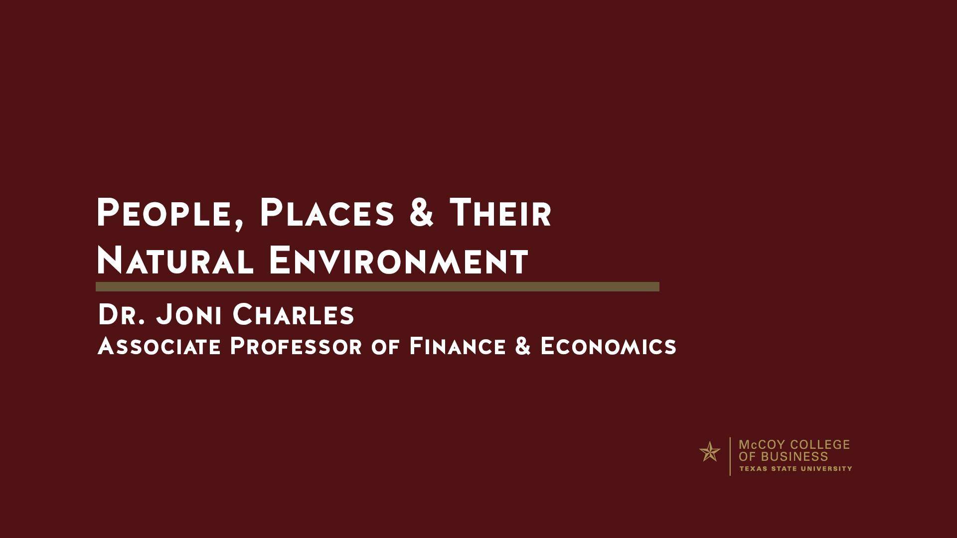 Dr. Joni Charles discusses her research on the environment and finance