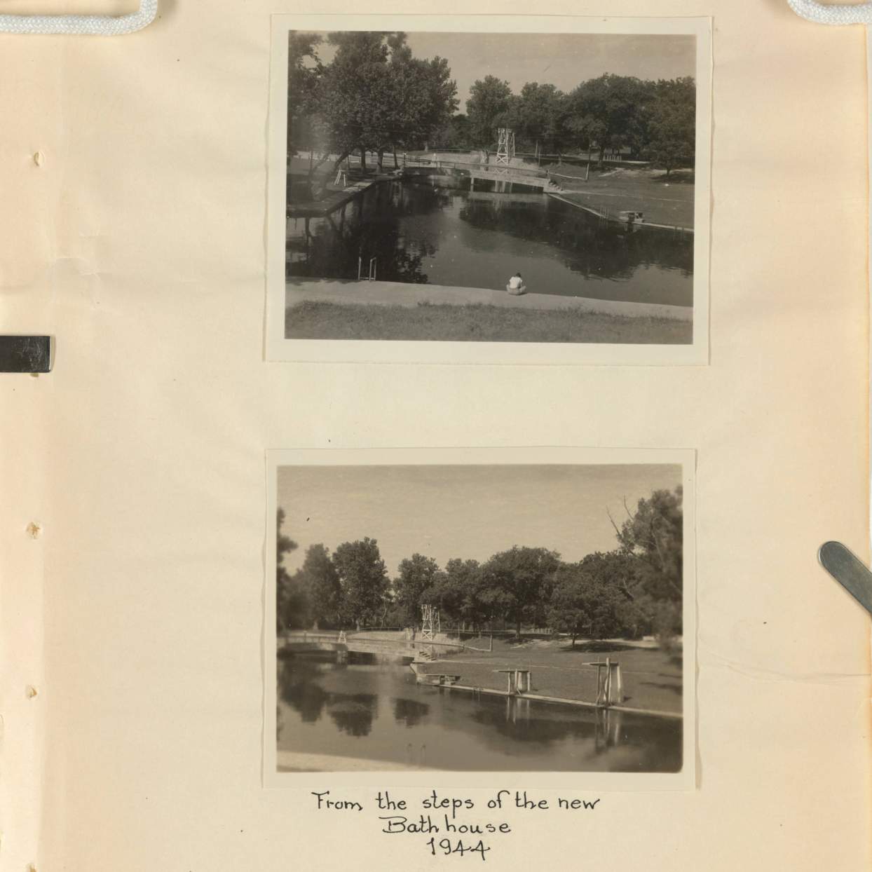 two pictures of riverside from the steps of the new bath house in 1944