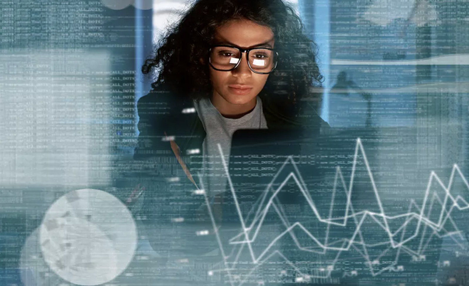 Woman using computer for data science