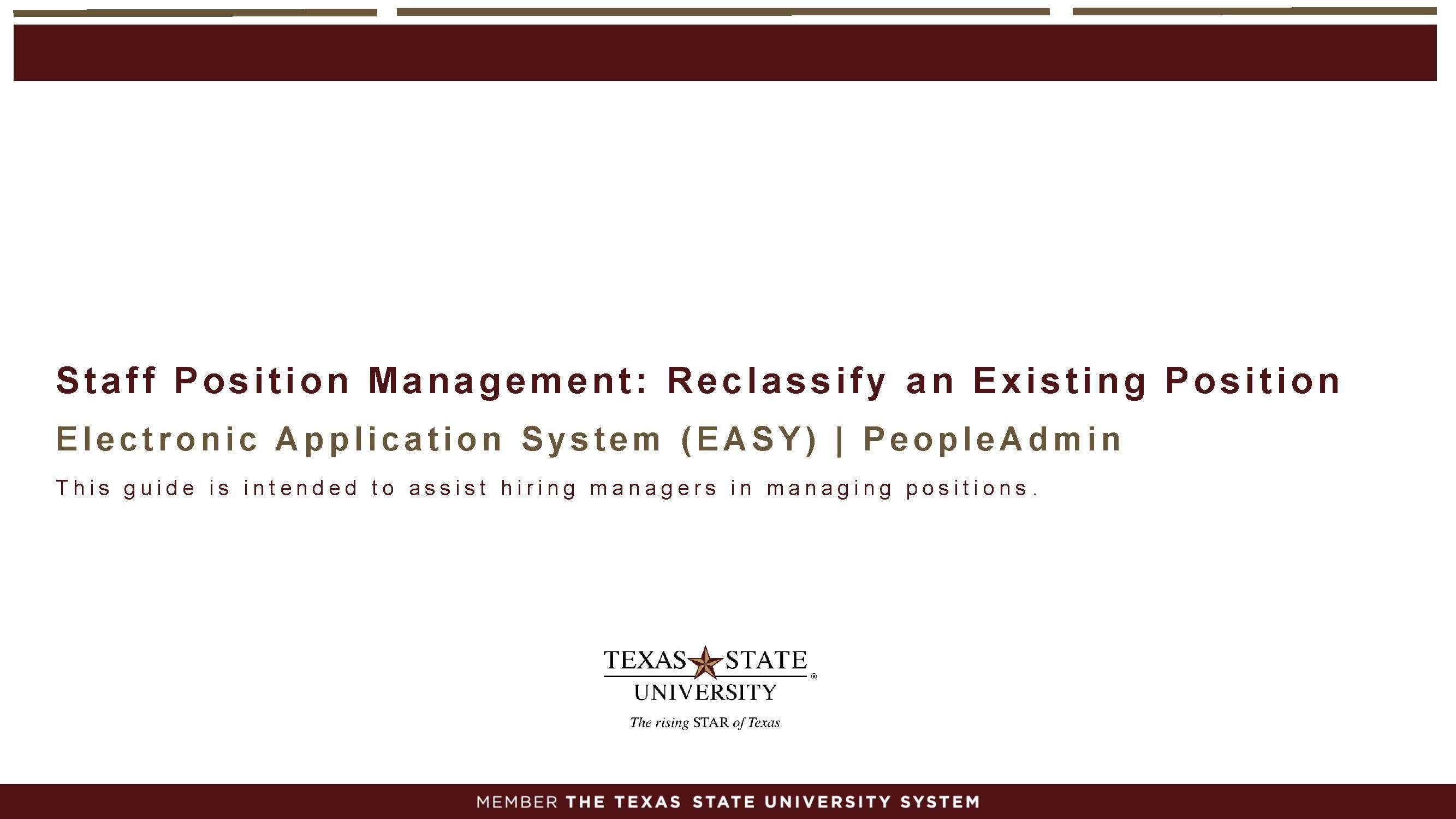 staff position management: reclassify an existing position power point