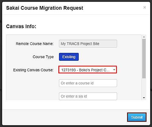 choose the existing Canvas course