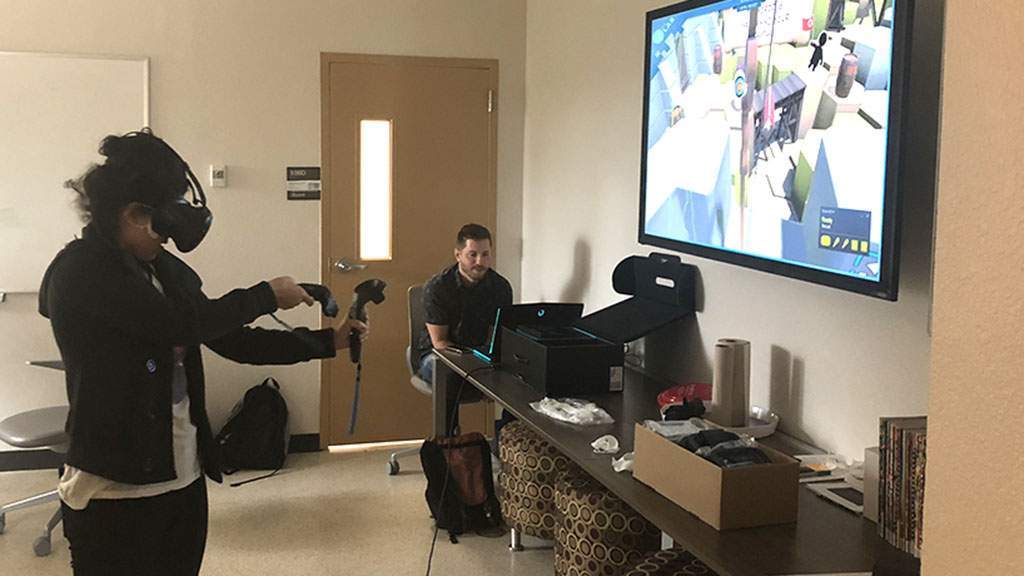 students using VR machine